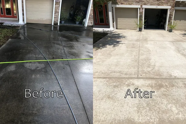 Before and after of a driveway cleaning for another highly satisfied client.
